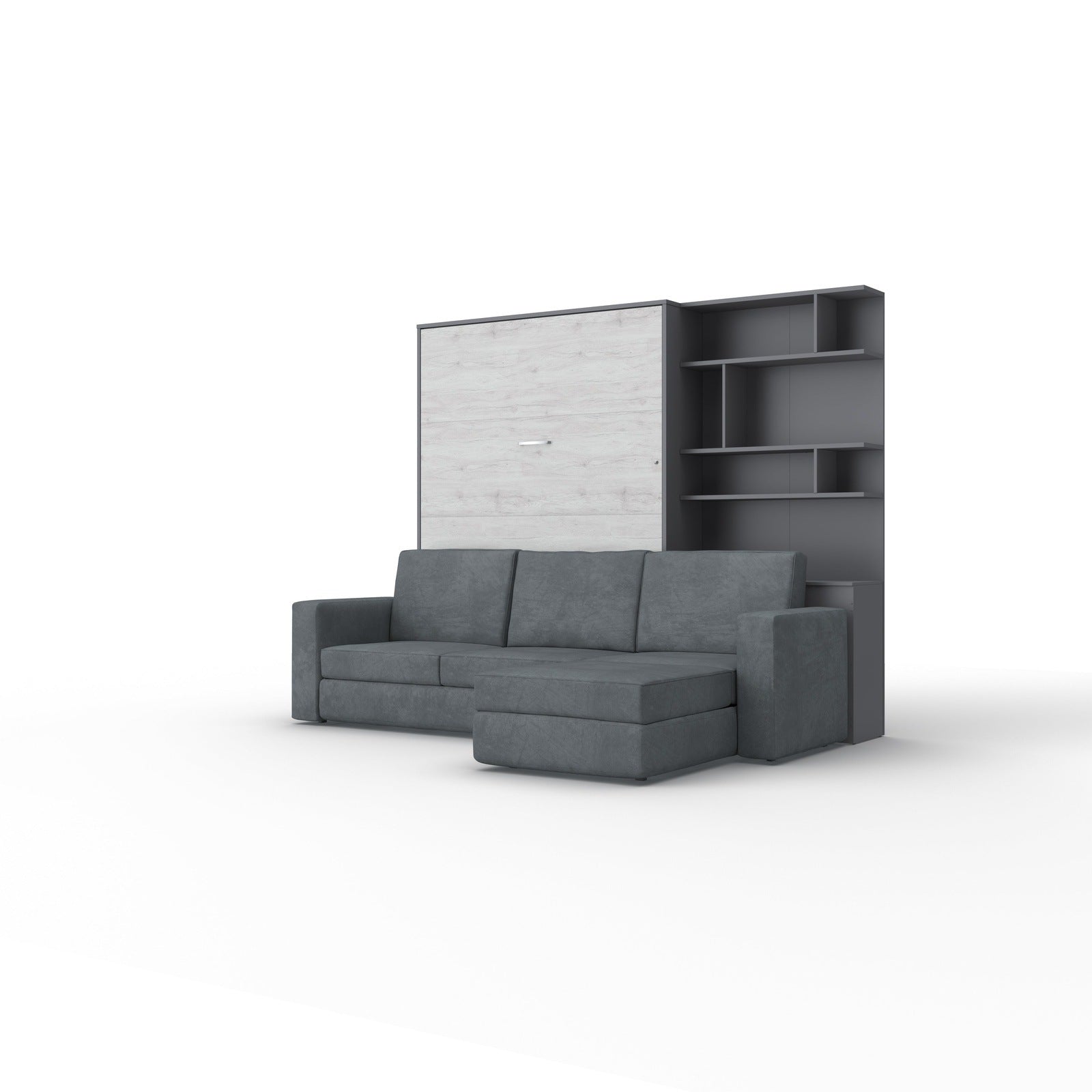 Maxima House Murphy Bed Full XL Vertical with a Sectional Sofa and a Bookcase Invento. - IN001/17GW-LG