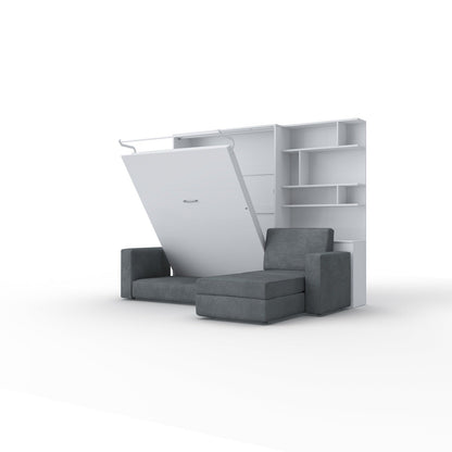 Maxima House Murphy bed European Full XL Vertical with a Sectional Sofa and a Bookcase Invento - IN001/17W-LG - Backyard Provider