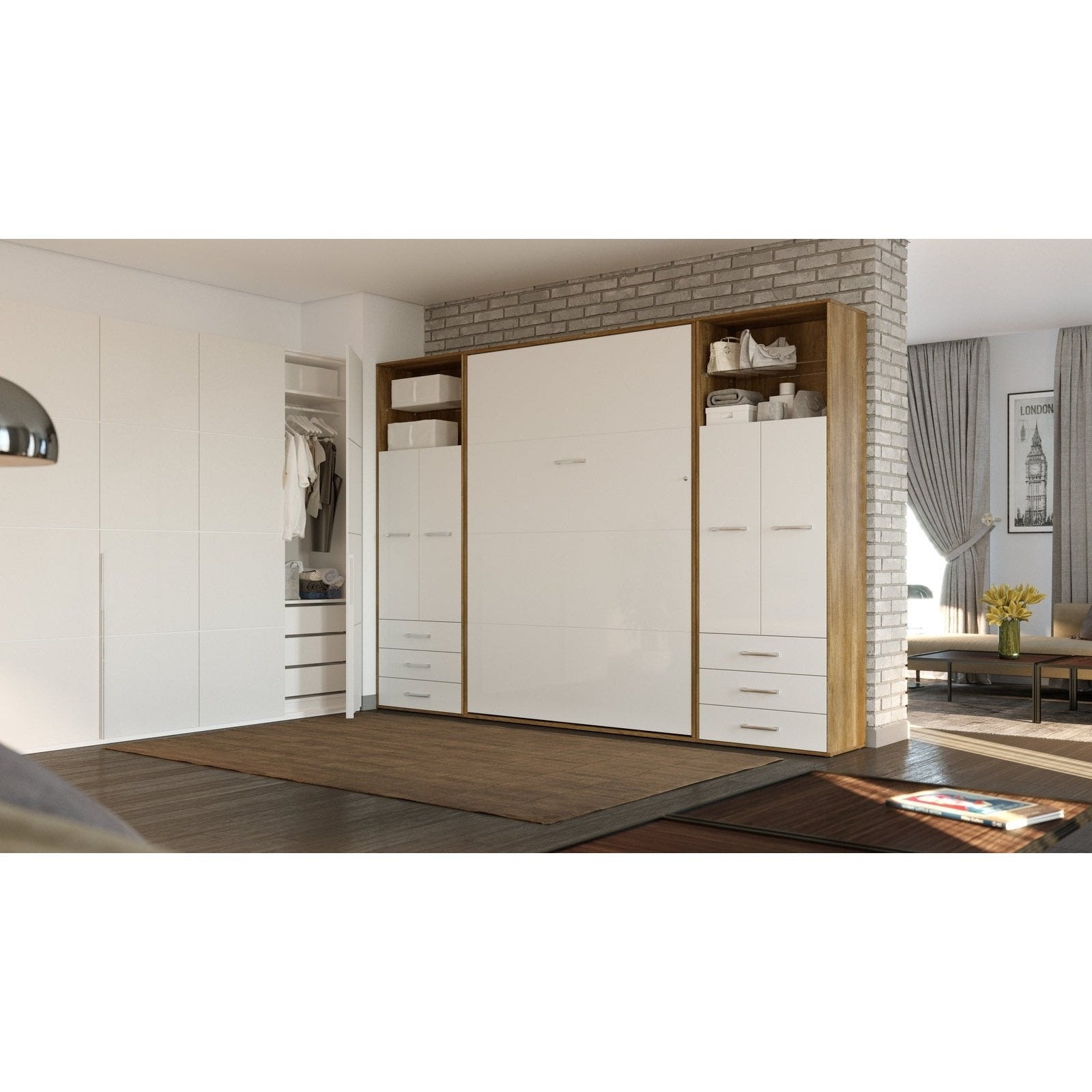 Maxima House Vertical Murphy Bed Invento. European Queen + 2 cabinets - IN160V-10W