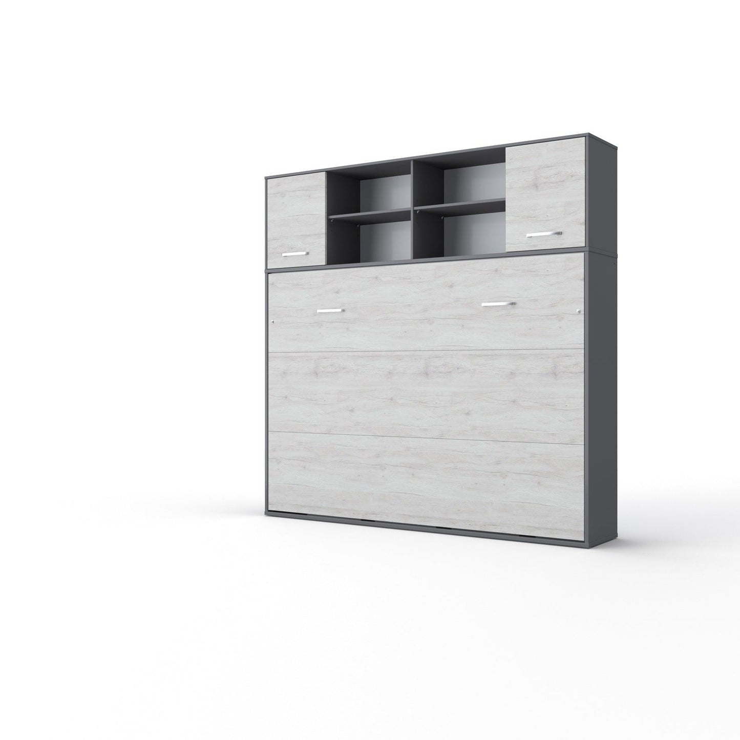 Maxima House Invento Horizontal Wall Bed, European Full XL Size with a cabinet on top - IN140H-12W