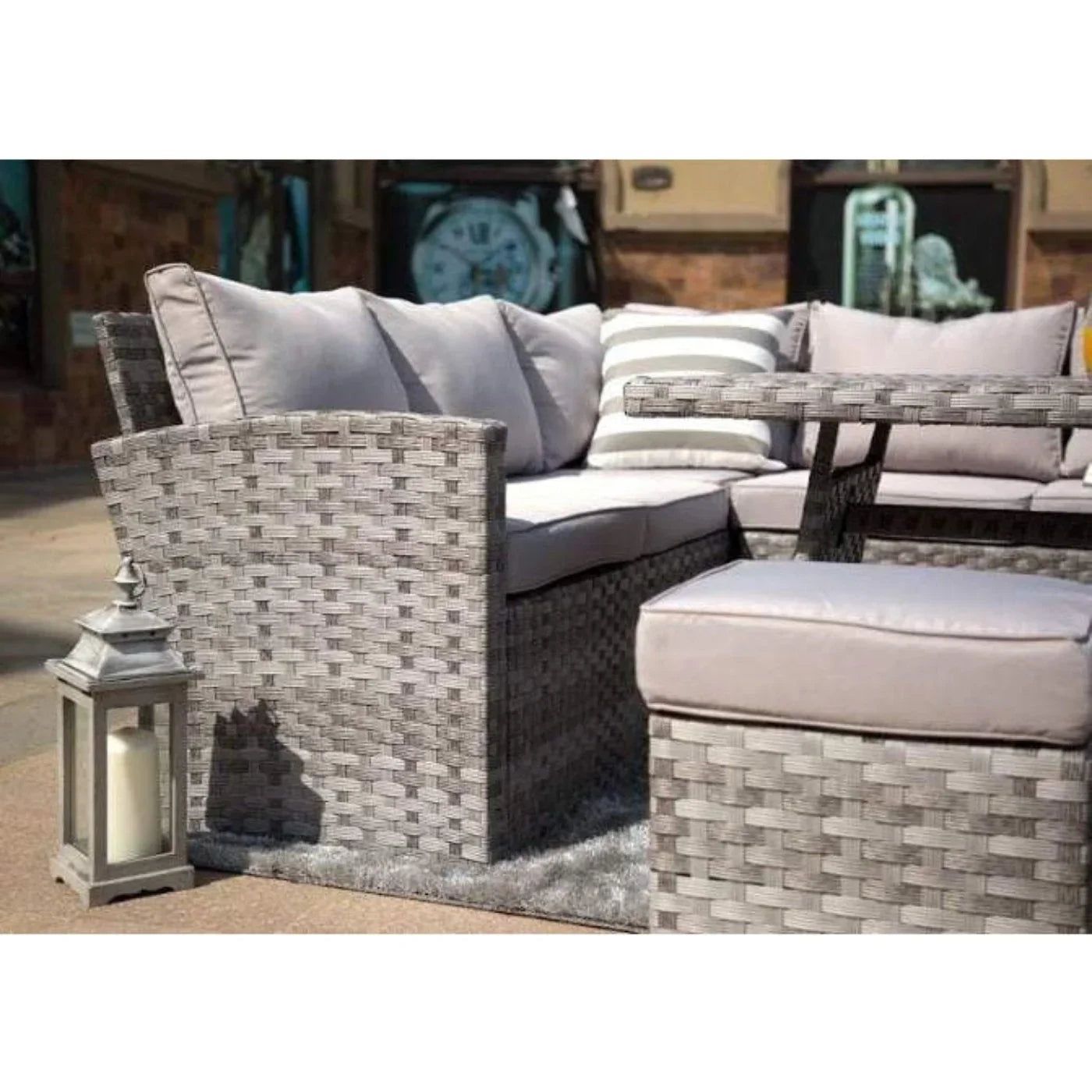 145.08 X 31.98 X 32.37 Gray 6-Piece Wide Outdoor Sectional Set with Cushions and Ottomans - 372329