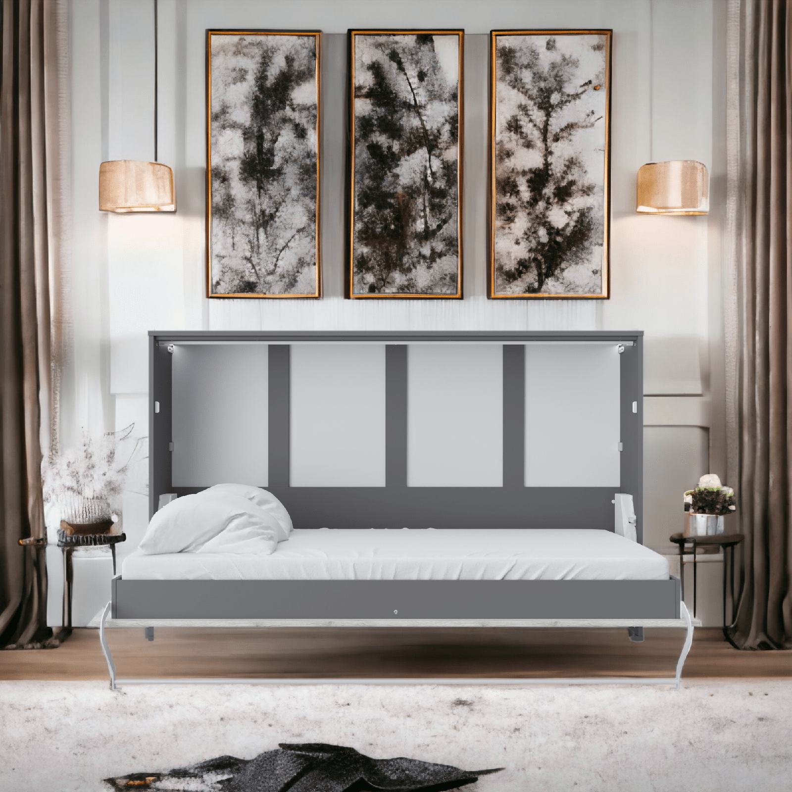 Maxima House Horizontal FULL size Murphy Bed Invento with LED, mattress included - Backyard Provider