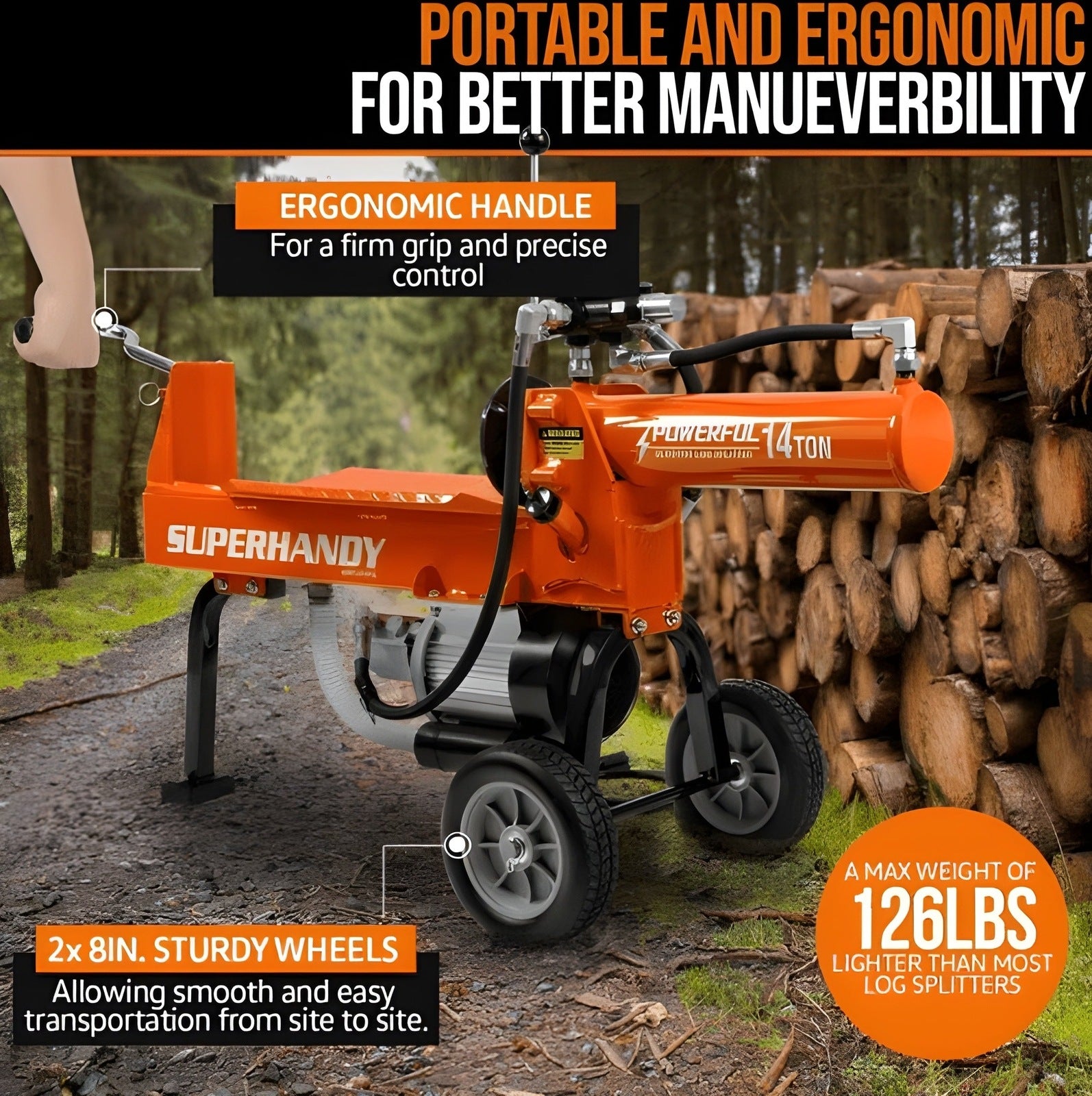 Super Handy 14 Ton 120V Portable Electric Log Splitter New - GUO084