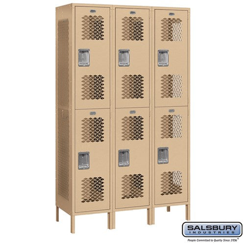 Salsbury 15" Wide Double Tier Vented Metal Locker - 3 Wide - 82365GY-U