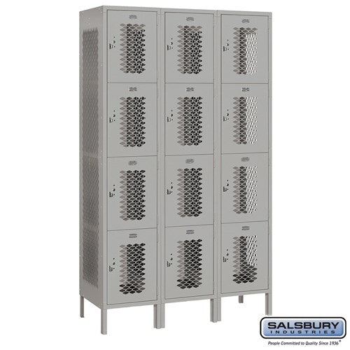 Salsbury 15" Wide Four Tier Vented Metal Locker - 3 Wide - 84368GY-A