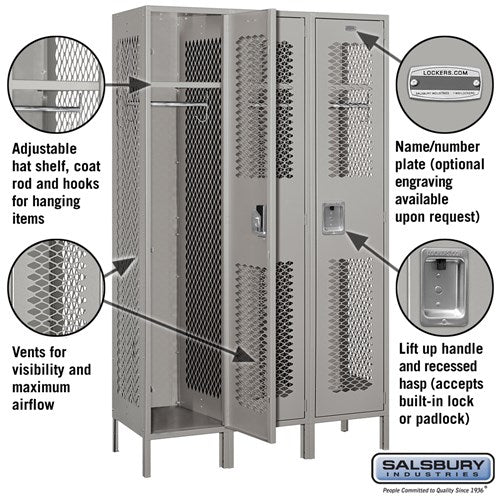 Salsbury 15" Wide Single Tier Vented Metal Locker - 3 Wide - 81368GY-U