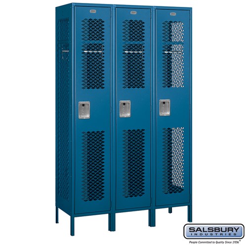 Salsbury 15" Wide Single Tier Vented Metal Locker - 3 Wide - 81368GY-U