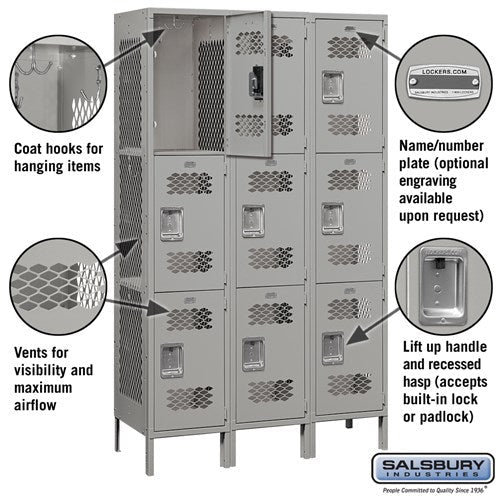 Salsbury 15" Wide Triple Tier Vented Metal Locker - 3 Wide - 83365GY-U