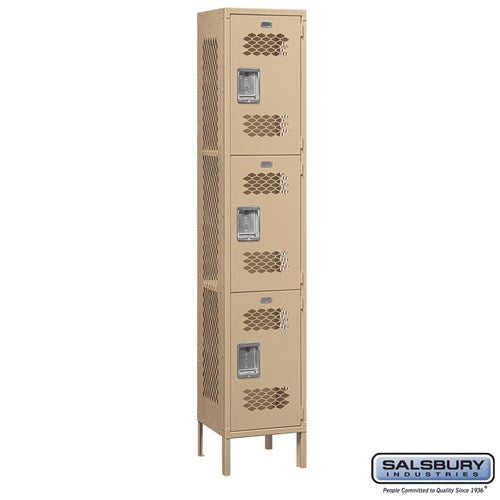 Salsbury 15" Wide Triple Tier Vented Metal Locker - 1 Wide - 83165GY-U