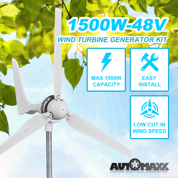 Automaxx Windmill 1500W Wind Turbine Generator Kit Bundle Set - 1500WWTGKBS24VS