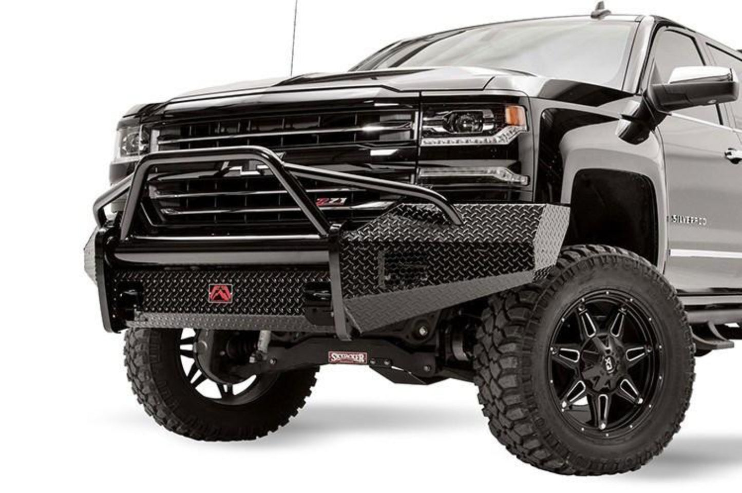 Fab Fours CS16-K3862-1 Chevy Silverado 1500 2016-2018 Black Steel Front Bumper Pre-Runner Guard with Tow Hooks
