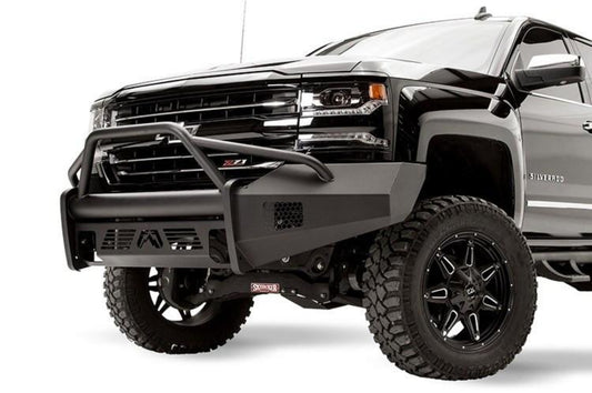 Fab Fours CS16-R3862-1 Chevy Silverado 1500 2016-2018 Black Steel Elite Front Bumper Pre-Runner Guard with Tow Hooks
