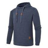 Dusty-Blue Drawstring Mens Long Sleeve Hooded Sweatshirt