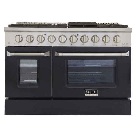 Kucht Professional 48 in. 6.7 cu ft. Natural Gas Range with Black Door and Silver Knobs, -  KNG481-K