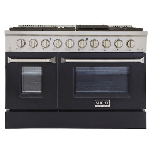 Kucht Professional 48 in. 6.7 cu ft. Propane Gas Range with Black Door and Silver Knobs -  KNG481/LP-K