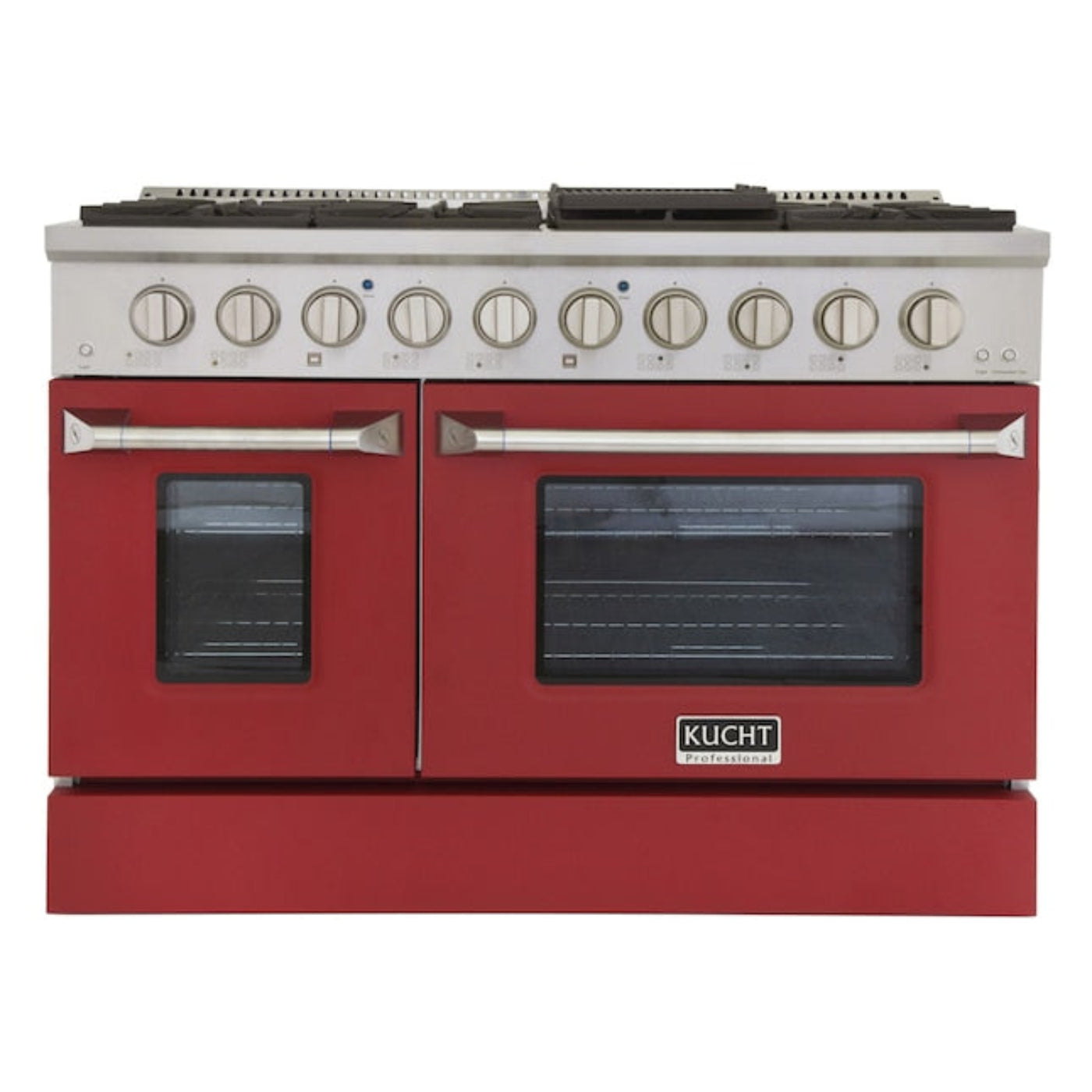 Kucht Professional 48 in. 6.7 cu ft. Propane Gas Range with Red Door and Silver Knobs - KNG481/LP-R