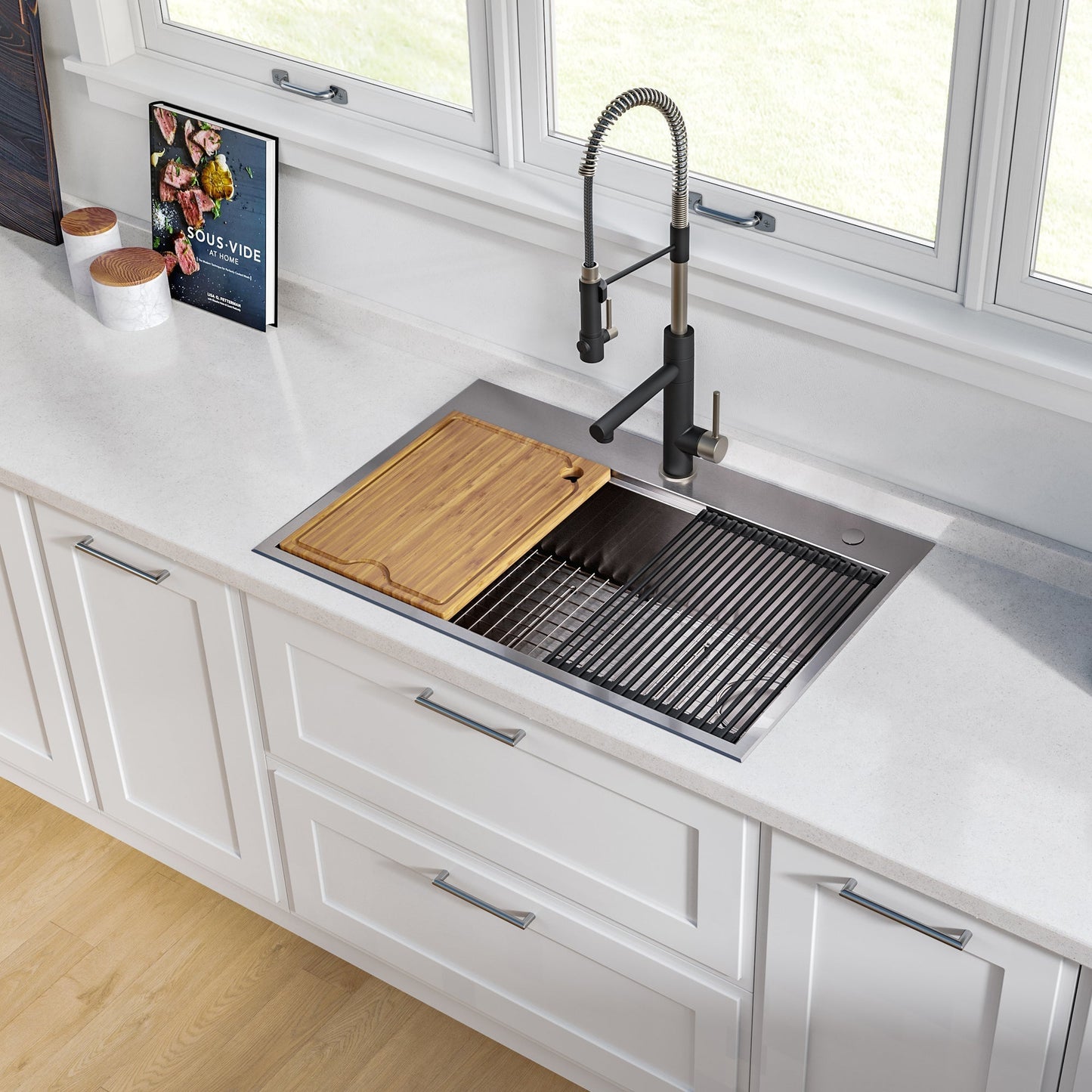 KRAUS Kore 30" Drop-In Workstation 16 Gauge Stainless Steel Single Bowl Kitchen Sink with Accessories - KWT310-30