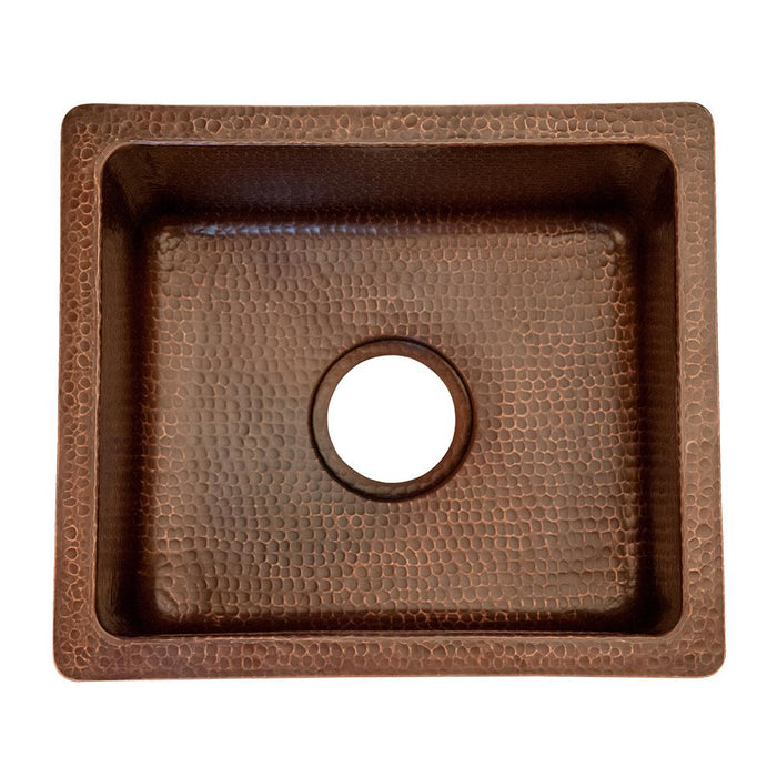 Rustic Premier Copper 16 in. Gourmet Rectangular Hammered Copper Bar and Prep Sink - BREC16DB