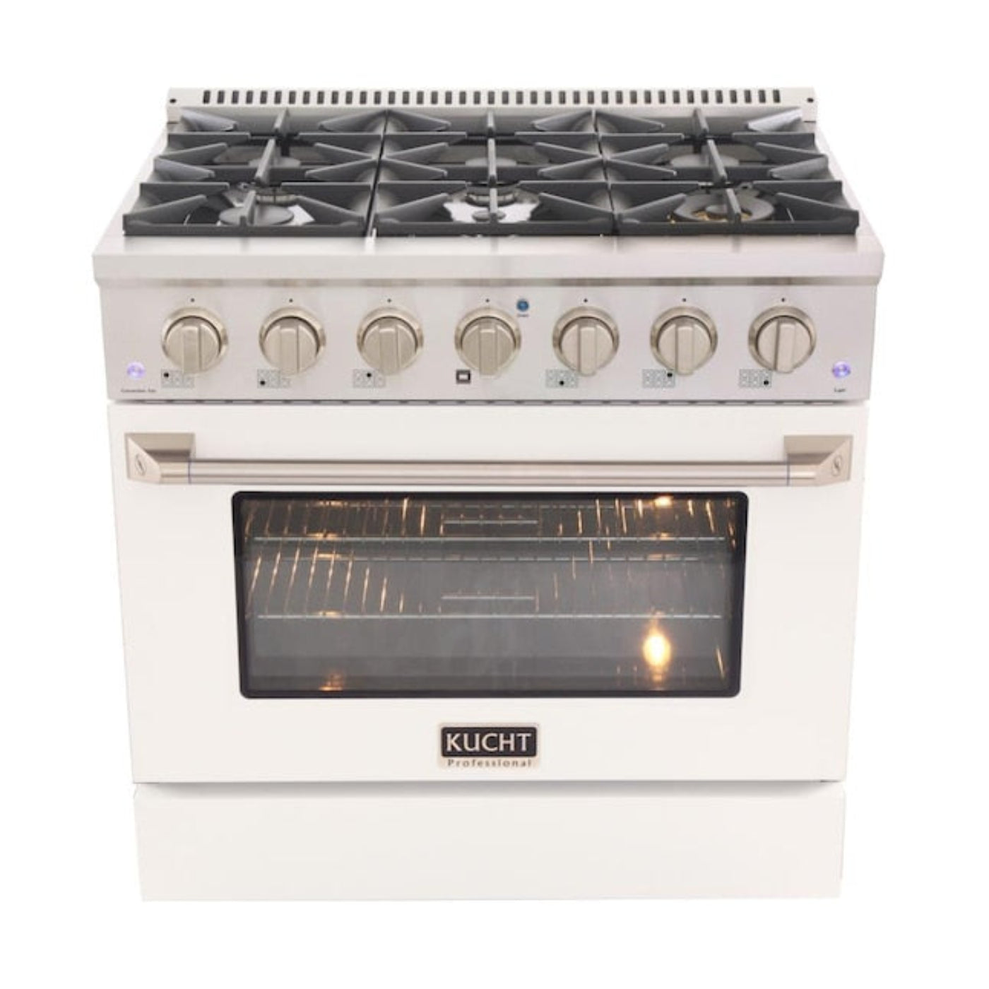Kucht Professional 36 in. 5.2 cu ft. Natural Gas Range with White Door and Silver Knobs - KNG361-W
