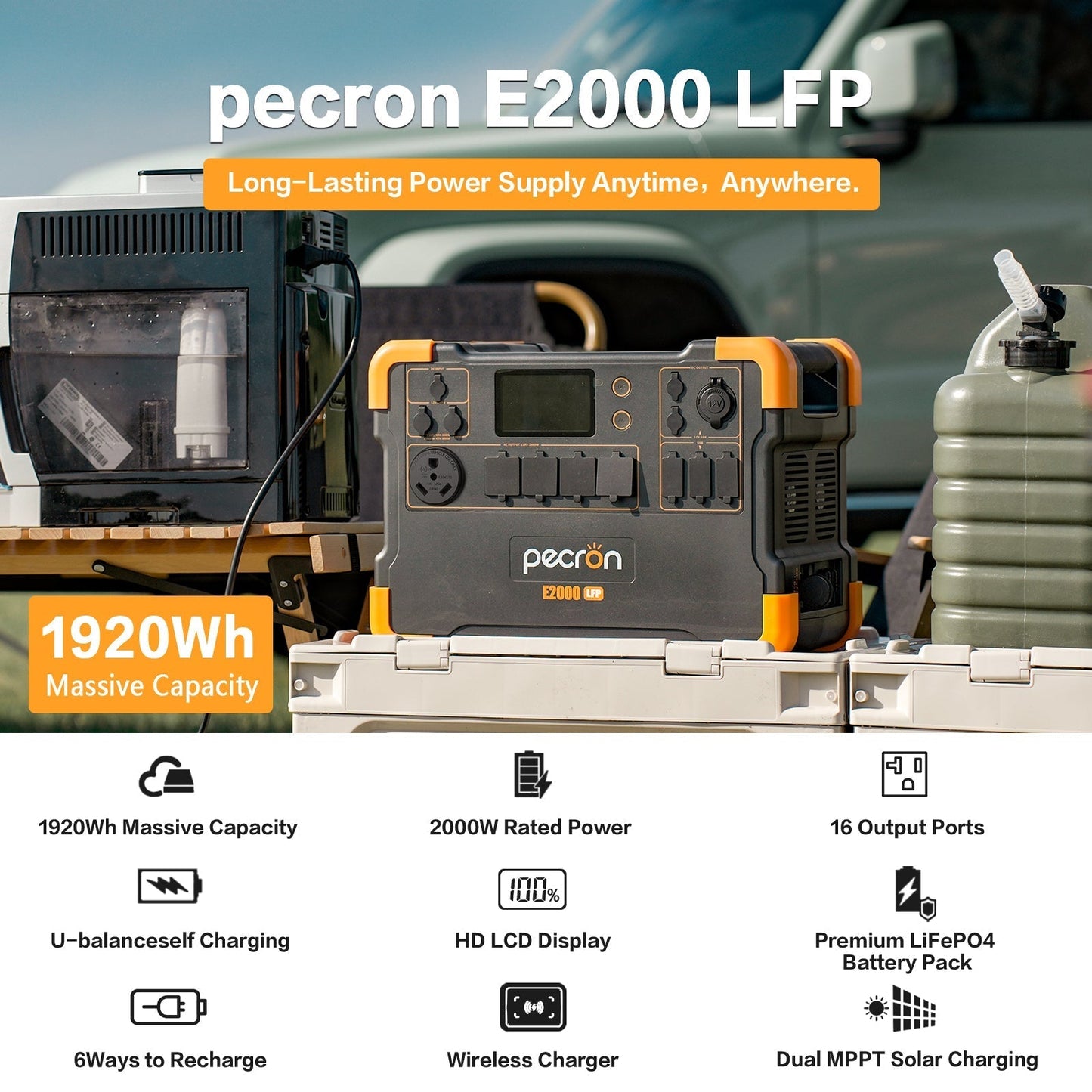 PECRON E2000LFP Expandable Portable Power Station 2000W 1920Wh - E2000LFP