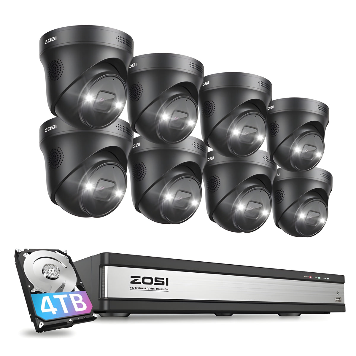 Zosi C225 4K 16 Channel 8 Camera Spotlight Security System + 4TB Hard Drive - C2254K