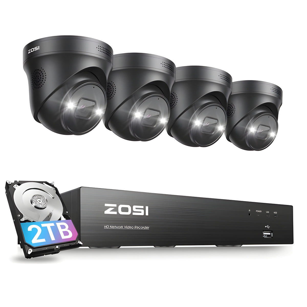 Zosi C225 4K 4 Camera PoE Security System + 4K 8CH PoE NVR + 2TB Hard Drive - C225 4K 4 Camera1