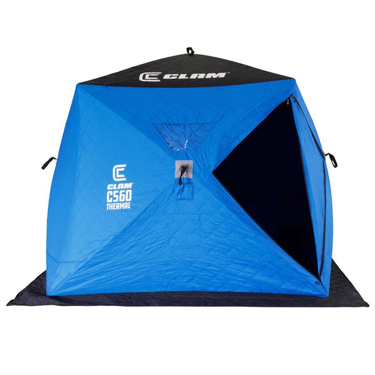 CLAM C-560 Portable 7.5 Ft 4 Person Pop Up Ice Fishing Thermal Hub Shelter Tent - 160682