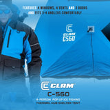 CLAM C-560 Portable 7.5 Ft 4 Person Pop Up Ice Fishing Thermal Hub Shelter Tent - 160682