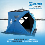 CLAM C-560 Outdoor Portable 7.5 Foot Pop Up Ice Fishing Hub Shelter Tent, 14476 - 160690