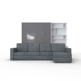 Maxima House Murphy Bed INVENTO European Queen size with a Sectional Sofa and a Bookcase, mattress included - IN014/17WG-LG