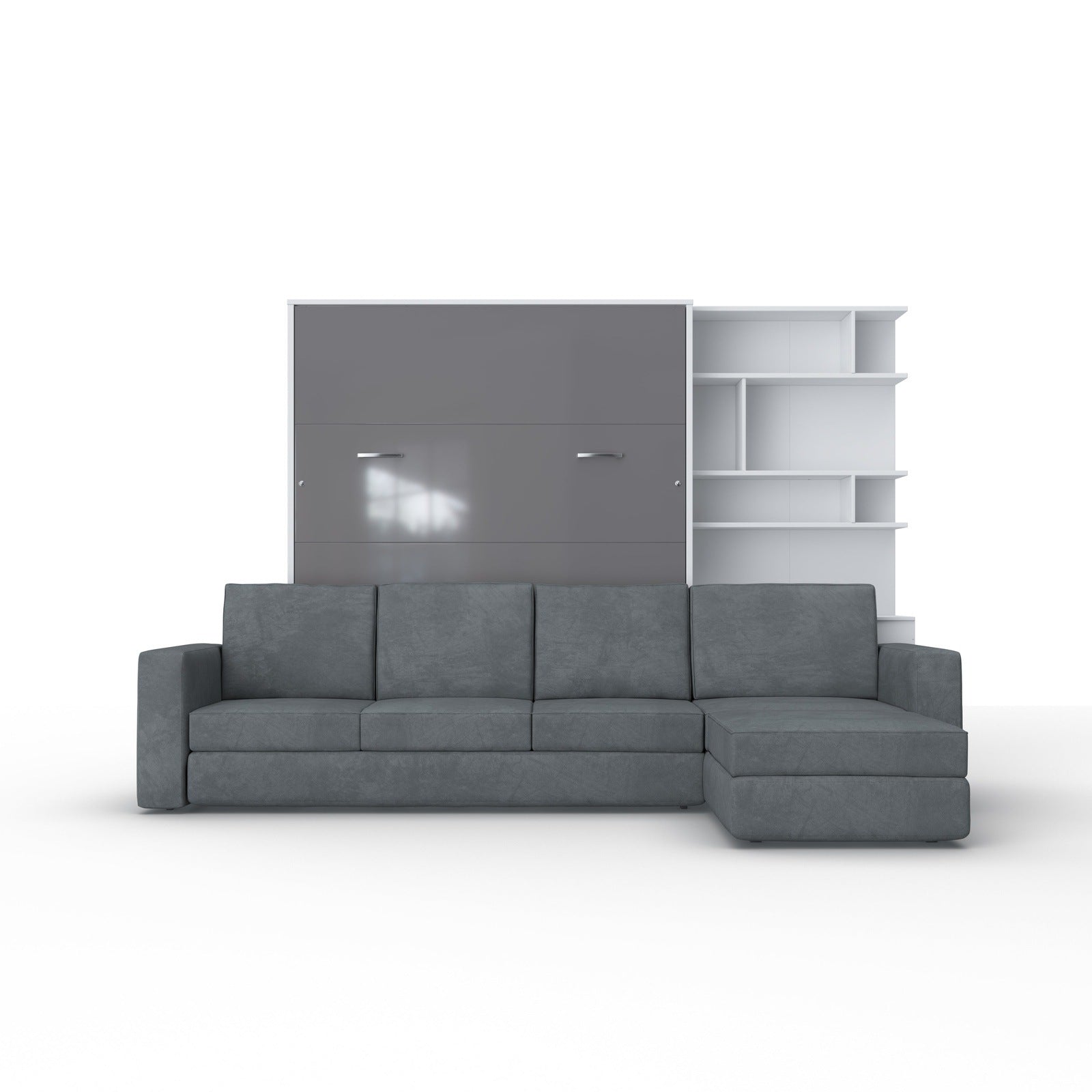 Maxima House Murphy Bed INVENTO European Queen size with a Sectional Sofa and a Bookcase, mattress included - IN014/17WG-LG