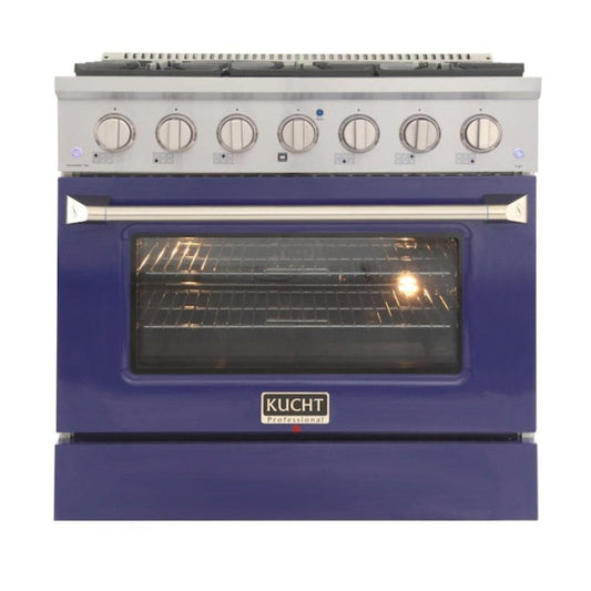 Kucht Professional 36 in. 5.2 cu ft. Natural Gas Range with Blue Door and Silver Knobs - KNG361-B