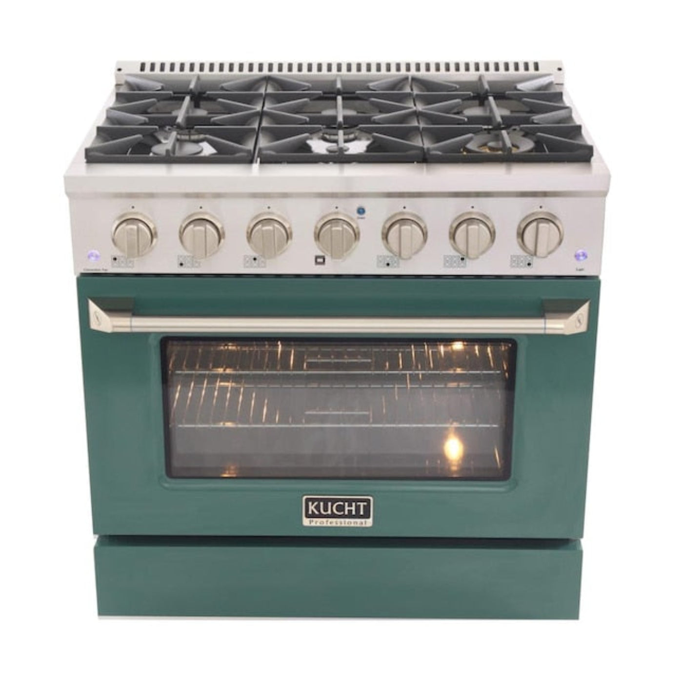 Kucht Professional 36 in. 5.2 cu ft. Propane Gas Range with Green Door and Silver Knobs -  KNG361/LP-G