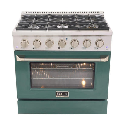 Kucht Professional 36 in. 5.2 cu ft. Propane Gas Range with Green Door and Silver Knobs -  KNG361/LP-G
