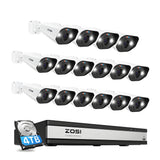 Zosi C182 4K 16 Camera Spotlight PoE Security Camera System + 4TB Hard Drive - C182 4K 16