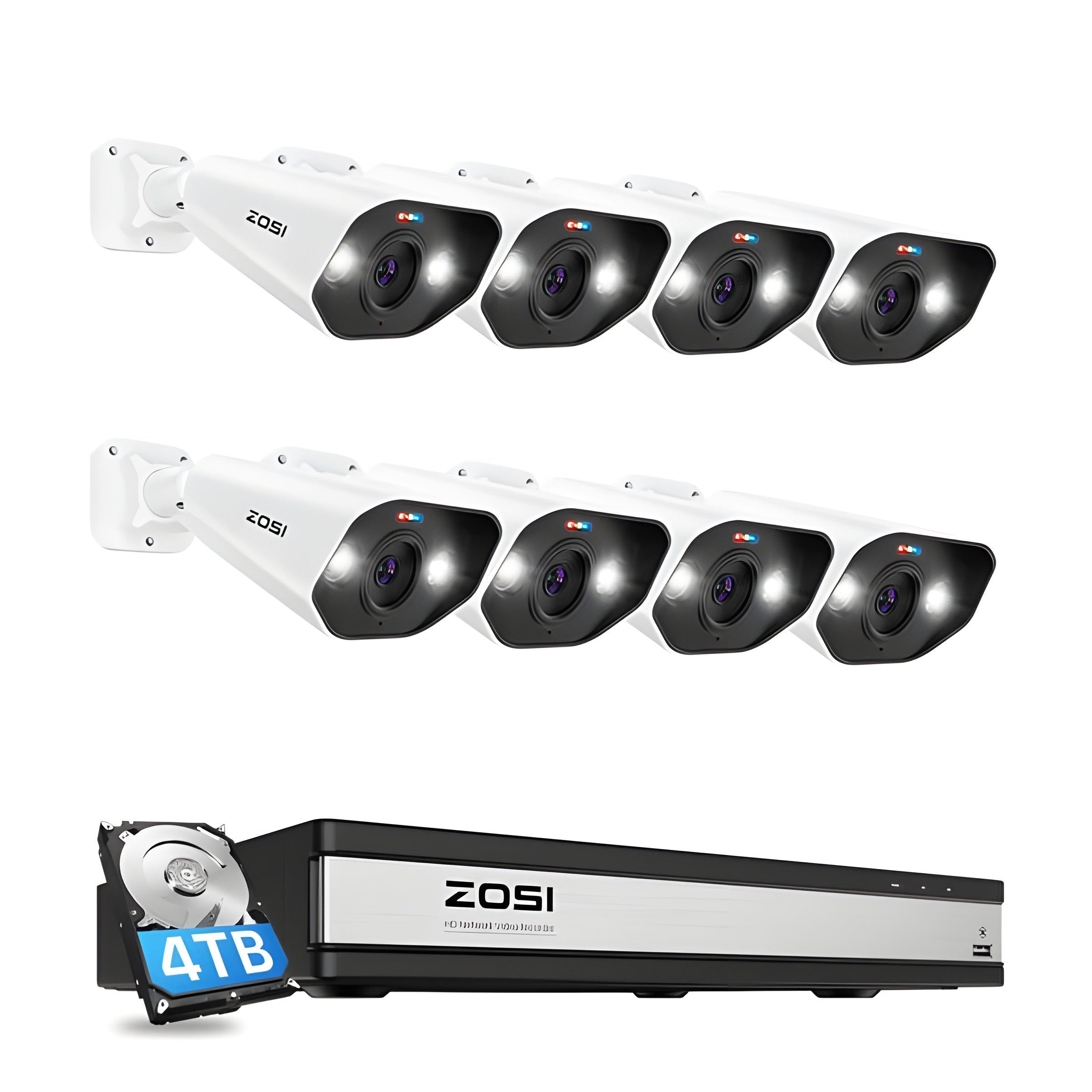 Zosi C182 4K 16 Channel 8 Camera Spotlight Camera System + 4TB Hard Drive - C182 4K 16 Chan