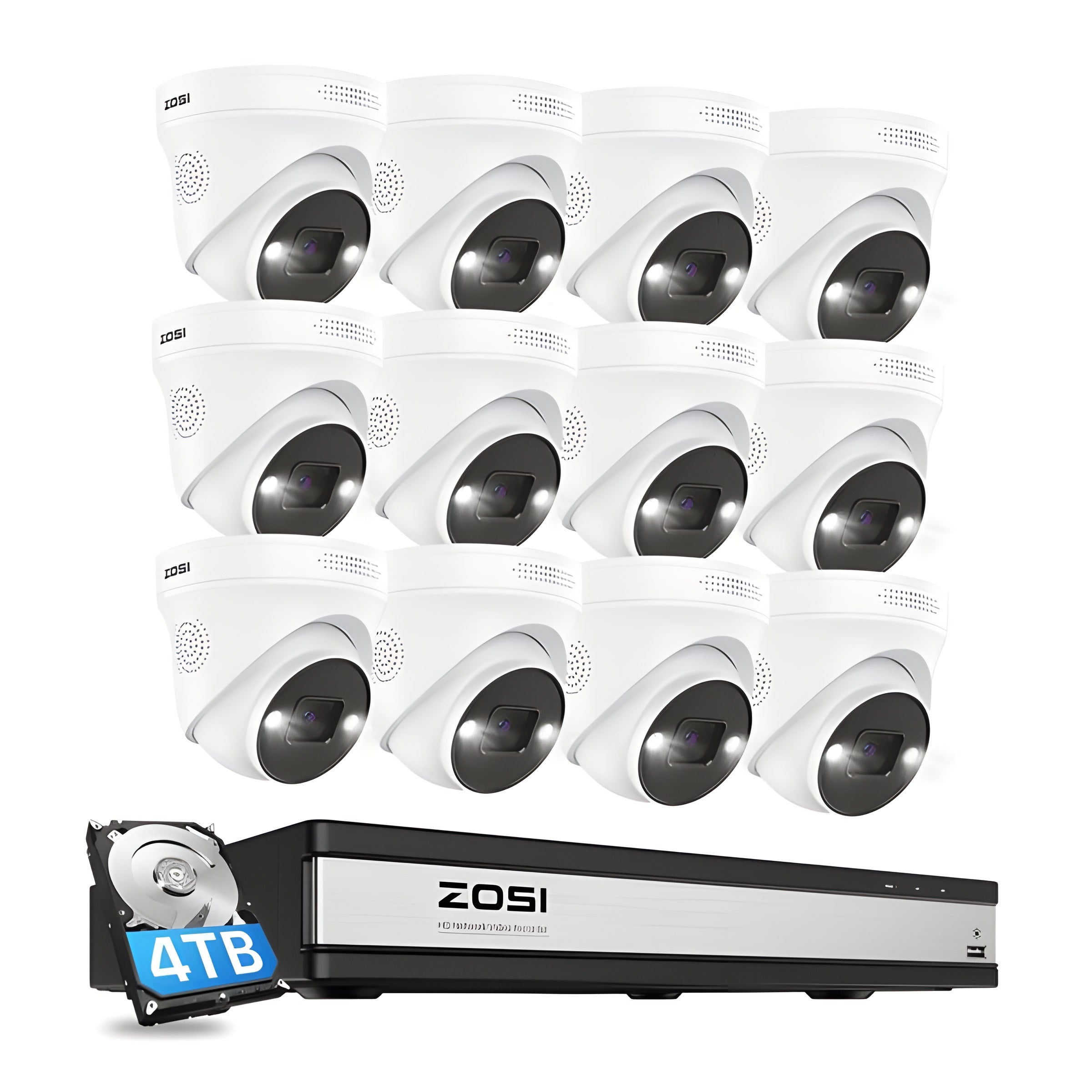 Zosi C225 4K 16CH 12 Camera POE Security System + 4TB Hard Drive - C225 4K 16