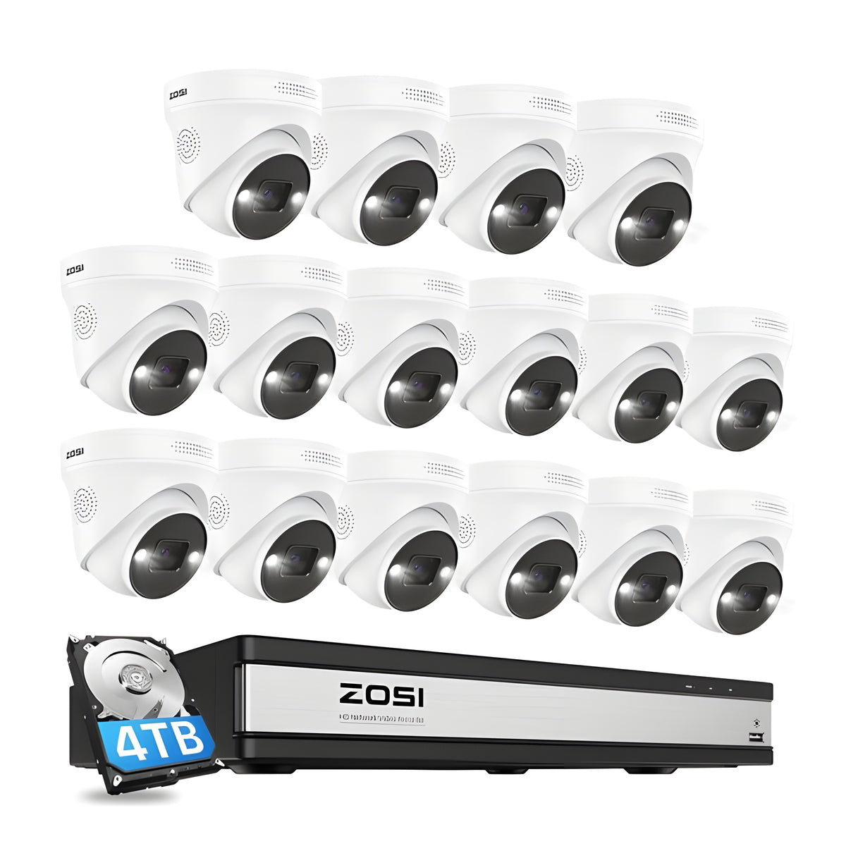 Zosi C225 4K 16 Channel PoE NVR Security System + 4TB Hard Drive - C225 4K 161