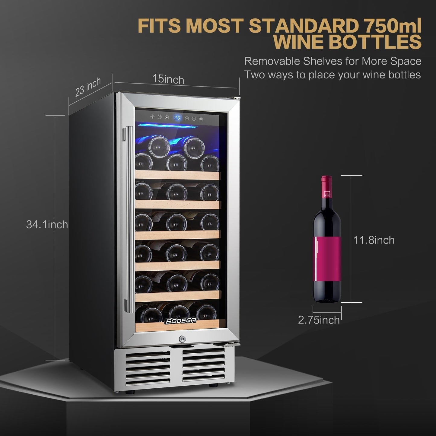 BODEGAcooler 15" 26 Bottles Small Wine Refrigerator