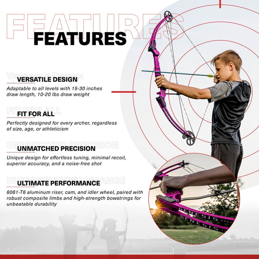 Genesis Archery Compound Bow Adjustable Sizing for Right Handed, Purple (4 Pack) - 323668