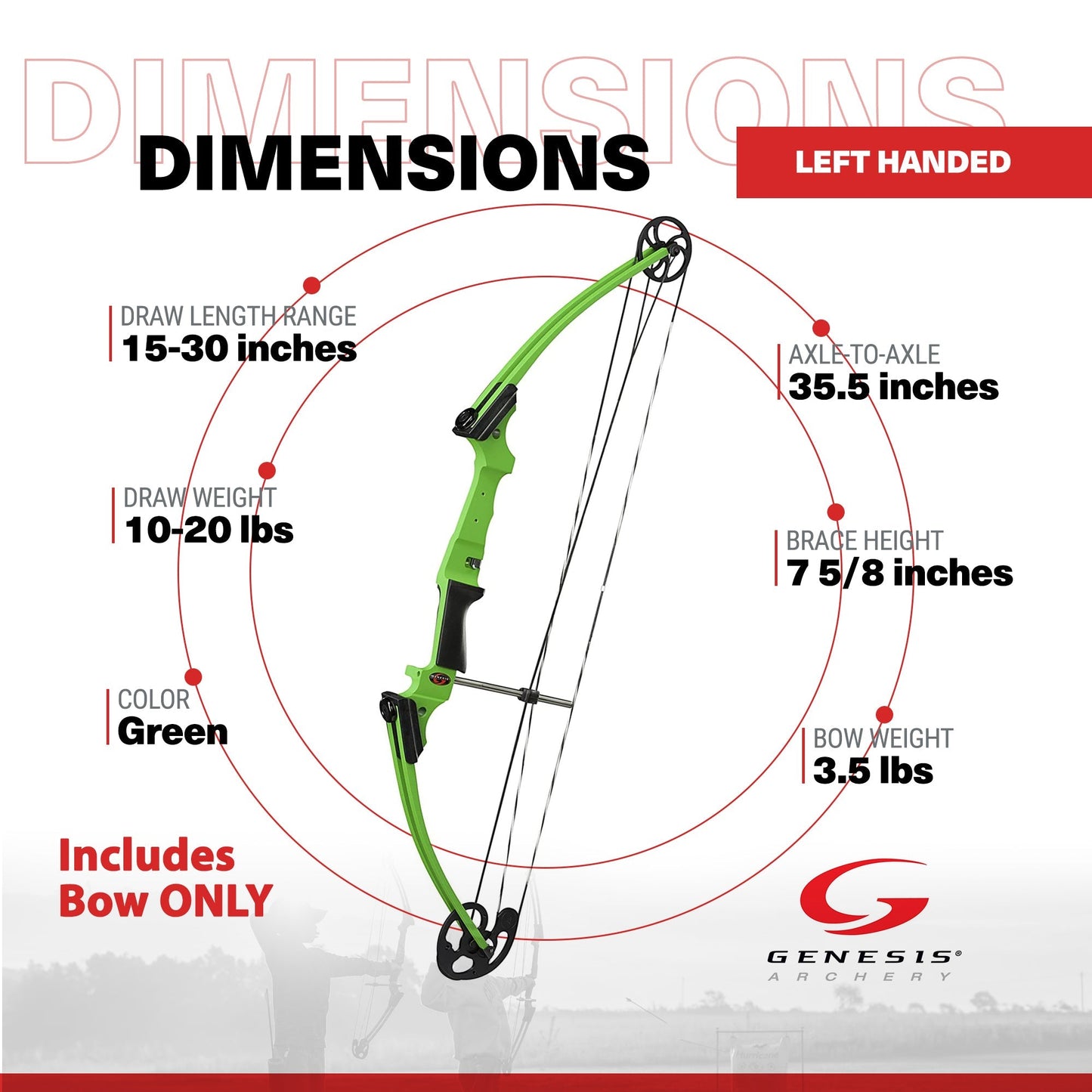 Genesis Archery Compound Bow Adjustable Sizing for Left Handed, Green (3 Pack) - 323631