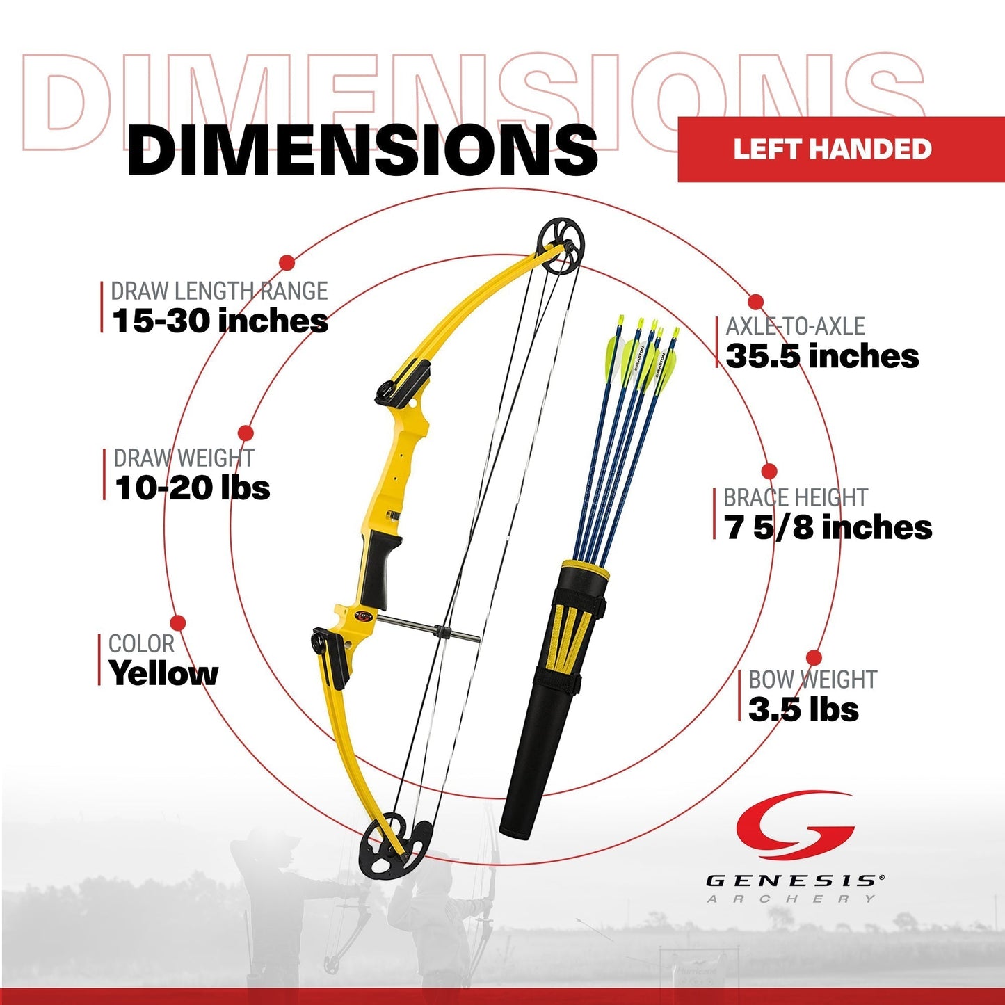 Genesis Archery Original Left Handed Compound Bow Archery Kit, Yellow (5 Pack) - 323641