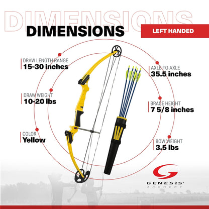Genesis Archery Original Left Handed Compound Bow Archery Kit, Yellow (5 Pack) - 323641