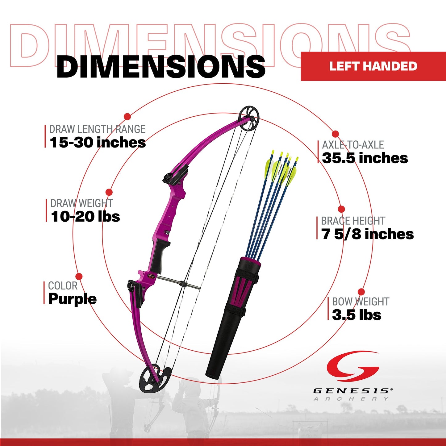 Genesis Archery Original Left Handed Compound Bow Archery Kit, Purple (2 Pack) - 323657