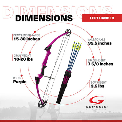 Genesis Archery Original Left Handed Compound Bow Archery Kit, Purple (2 Pack) - 323657
