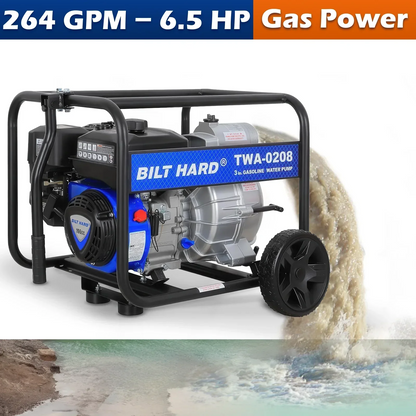 BILT HARD 3" Trash Pump, 264 GPM, 6.5HP - TWA-0208+TWA-0204