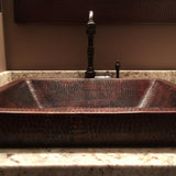 Rustic Premier Copper 19 in. Rectangle Skirted Vessel Hammered Copper Sink - VREC19SKDB