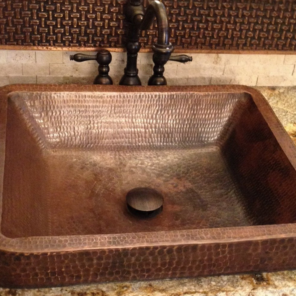 Rustic Premier Copper 19 in. Rectangle Skirted Vessel Hammered Copper Sink - VREC19SKDB