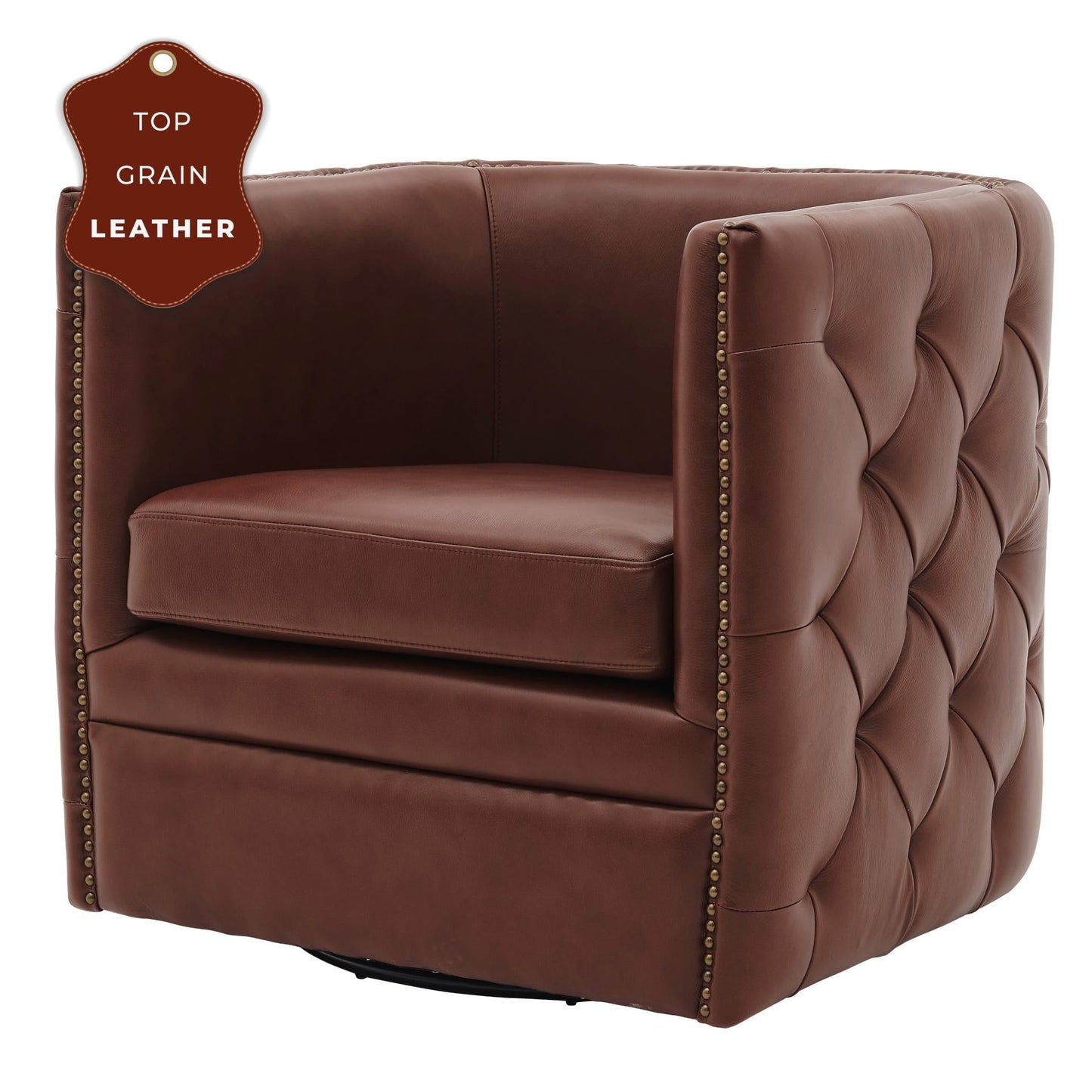 New Pacific Direct Leslie Top Grain Leather Swivel Tufted Chair  - 1900152-426
