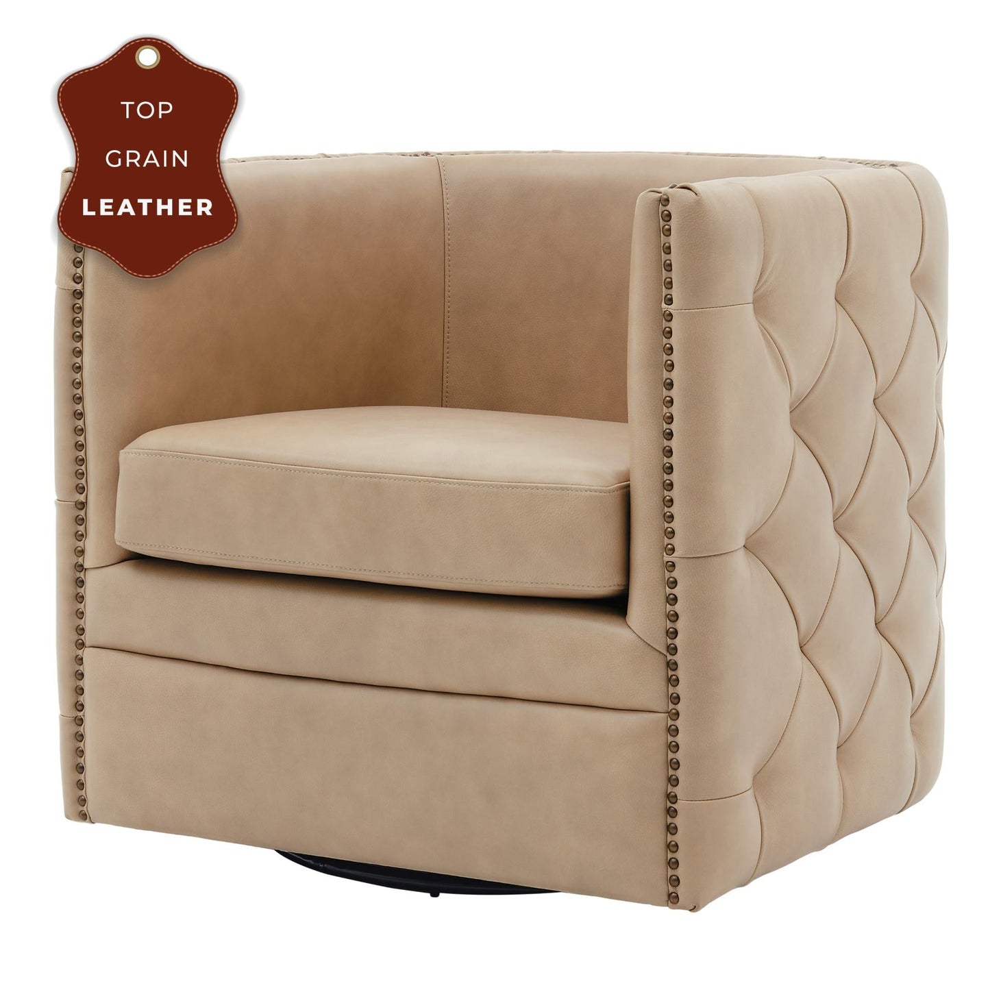 New Pacific Direct Leslie Top Grain Leather Swivel Tufted Chair  - 1900152-427